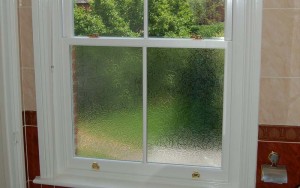 Timber windows - sliding sash style with privacy glass