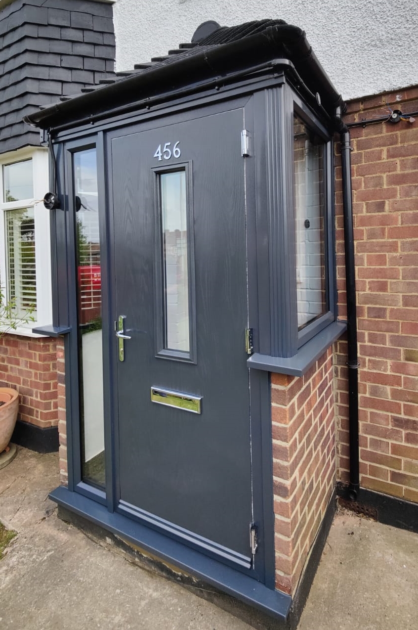Fab Little Porch Infill With Grey UPVC Windows And Door