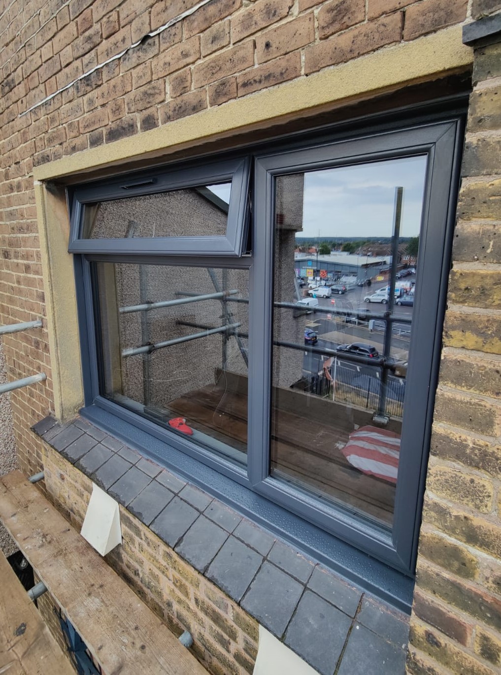 Grey UPVC Rustique Ovolo Sculptured Windows With Opening And Fixed Panes