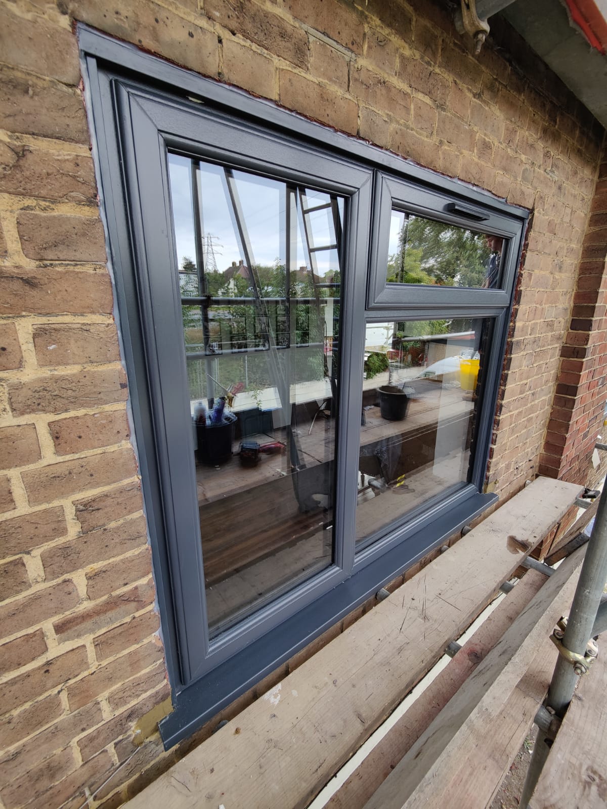Grey UPVC Rustique Ovolo Sculptured Windows With Opening And Fixed Panes